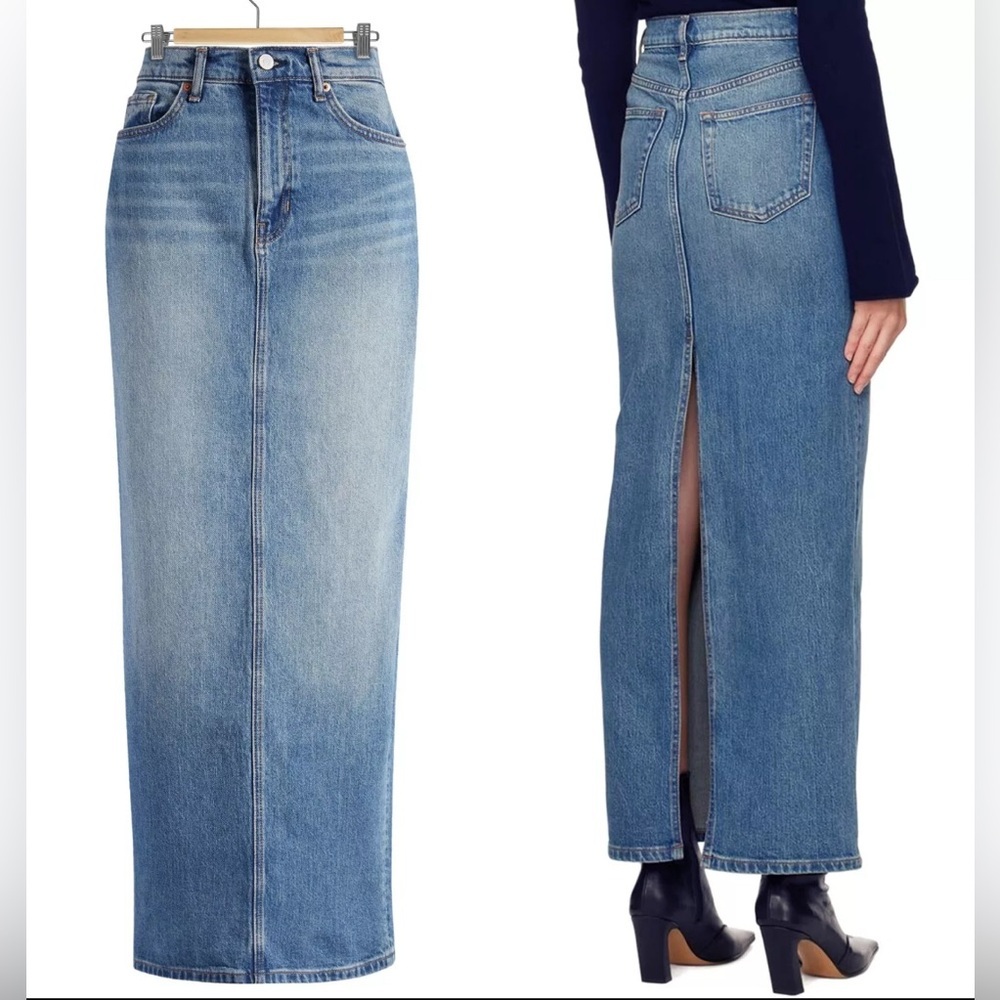 Reformation Darla Ultra High Rise Denim Maxi Skirt Size 30 new with tags